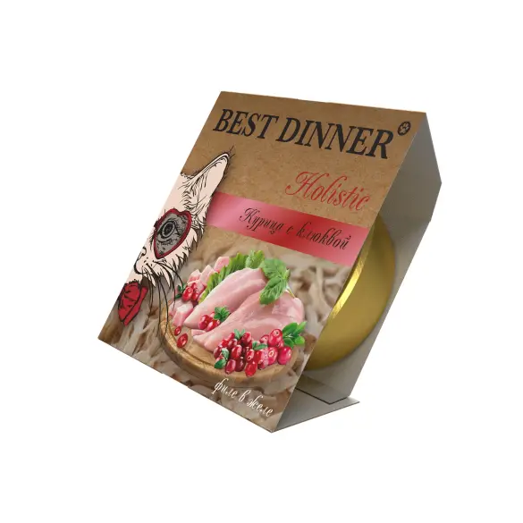 75гр Влажный корм Best Dinner Holistic для взрослых и стерилизованных кошек, мясные волокна Курицы с клюквой в желе