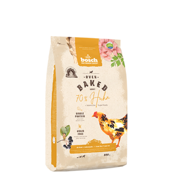 10кг Корм Bosch Oven Baked монопротеиновый беззерновой из печи для взрослых собак с чувствительным пищеварением с Курицей