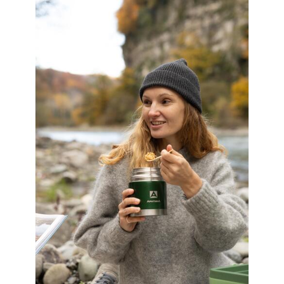 Термос Арктика 306, 600мл зеленый, с широким горлом для еды, с термочехлом и складной ложкой