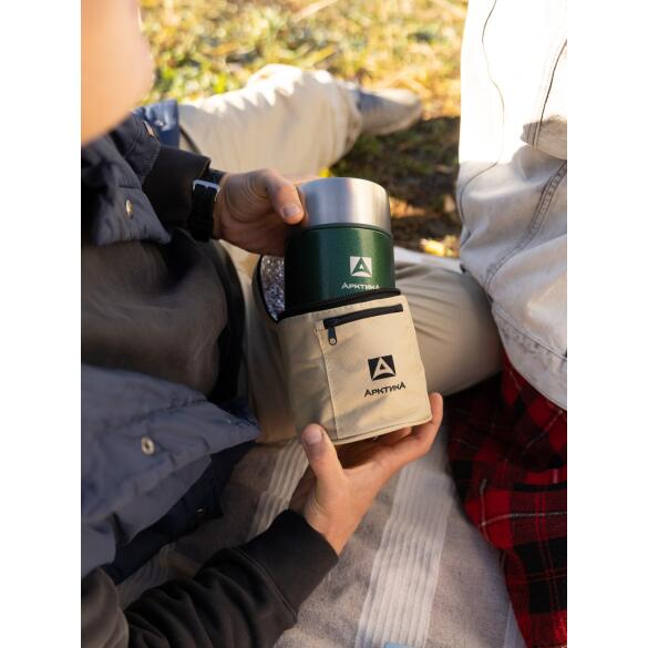 Термос Арктика 306, 600мл зеленый, с широким горлом для еды, с термочехлом и складной ложкой