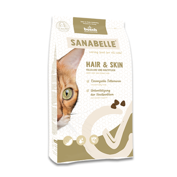 0,4кг Корм Bosch Sanabelle Hair&Skin Care для взрослых кошек для здоровья кожи и шерсти