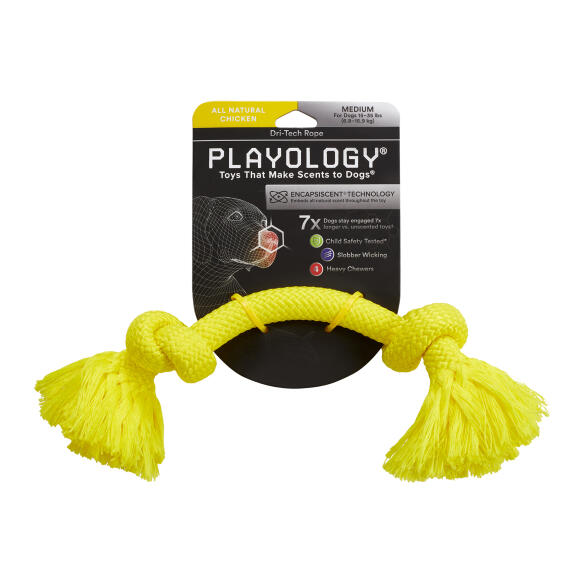 Игрушка Playology DRI-TECH ROPE жевательный канат для собак с ароматом курицы, средний, Желтый