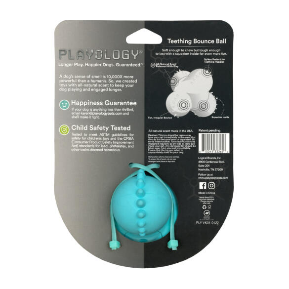 Игрушка Playology SQUEAKY BOUNCE BALL дентальный жевательный тройной мяч для щенков 4-8 месяцев с ароматом арахиса, Голубой