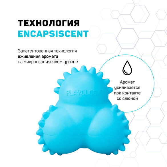 Игрушка Playology SQUEAKY BOUNCE BALL дентальный жевательный тройной мяч для щенков 4-8 месяцев с ароматом арахиса, Голубой