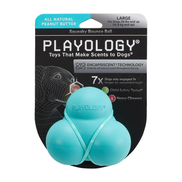 Игрушка Playology SQUEAKY BOUNCE BALL жевательный тройной мяч для собак с пищалкой и ароматом Арахиса, Голубой
