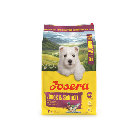 10кг Корм Josera MiniJunior (Junior/Adult Mini 29/18) для щенков и взрослых собак мелких пород с Уткой и Лососем