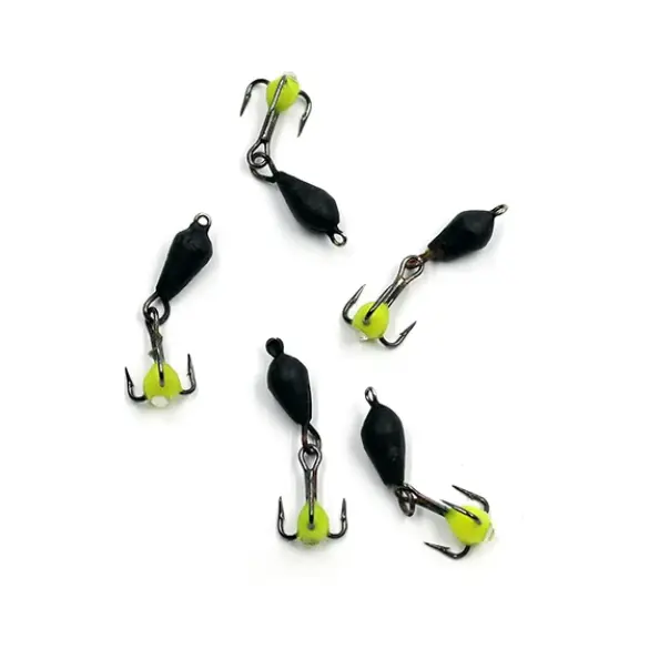 Мормышка вольфрамовая безнасадочная "ЯМАН" Дьявол с подвесным тройником, d-3 мм., 0,6г, капля с глазком, флуоресцентный Желтый