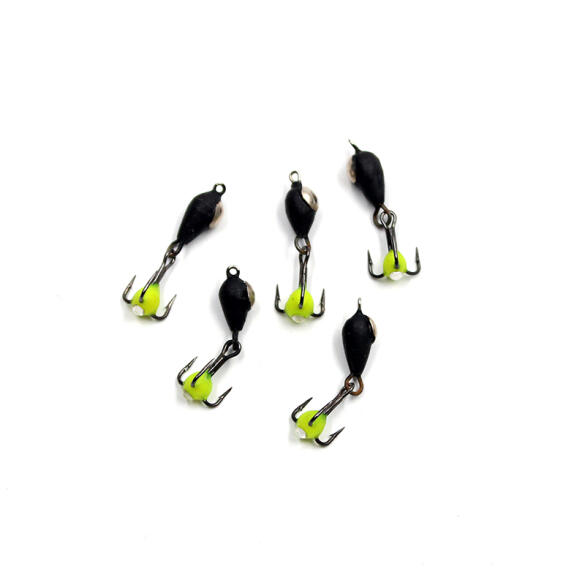 Мормышка вольфрамовая безнасадочная "ЯМАН" Дьявол с коронкой из никеля и подвесным тройником, d-3 мм, вес 0,6 г, капля с глазком, флуоресцентный Желтый