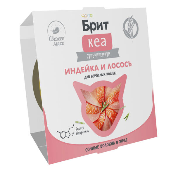 75гр Корм Brit Care для взрослых кошек Индейка и Лосось в желе