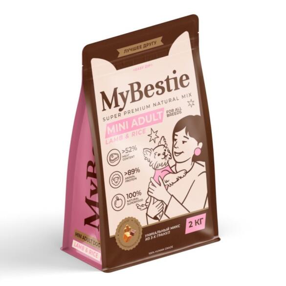 0,8кг Корм MyBestie Mini Adult Lamb and Rice для взрослых собак мелких пород с Ягненком и рисом