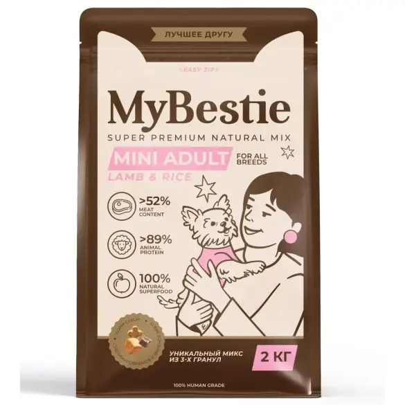 0,8кг Корм MyBestie Mini Adult Lamb and Rice для взрослых собак мелких пород с Ягненком и рисом