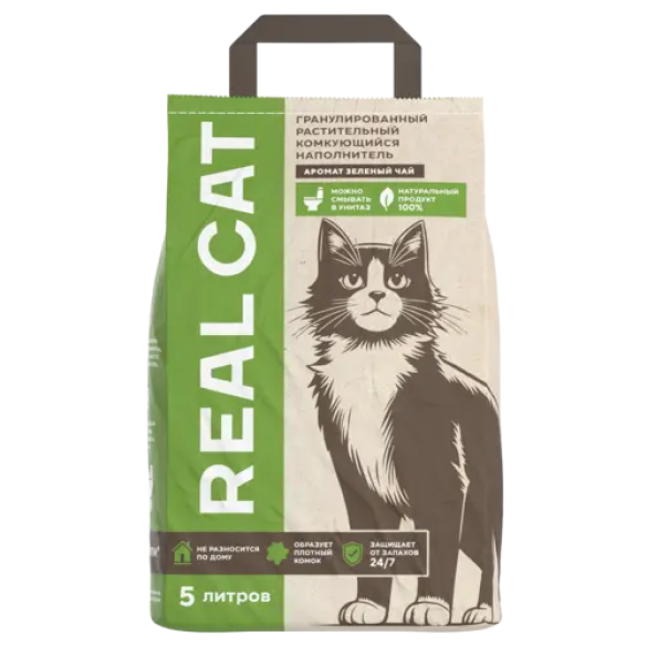 Наполнитель Real Cat TOFU green tea растительный комкующийся, Зеленый чай, 2,5кг (5л)