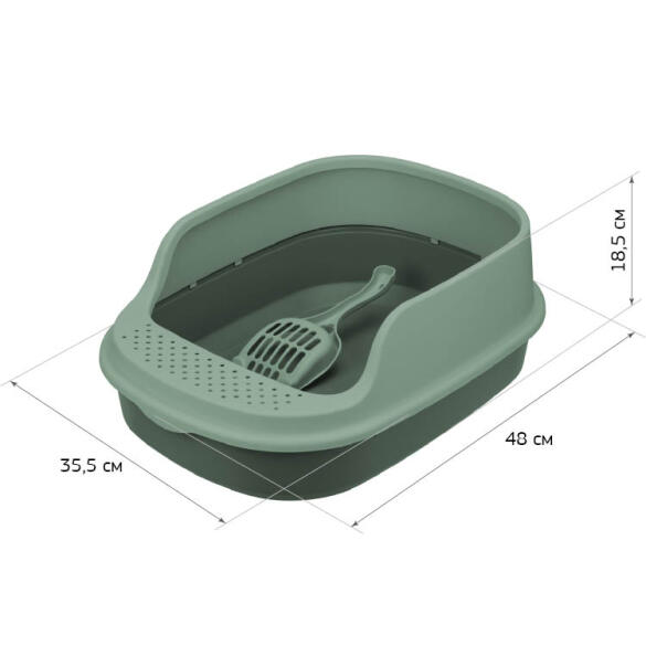 Туалет IDEA "ЛЯ-МУРР" для кошек с совком и высоким бортом Смоки, 48*35,5см
