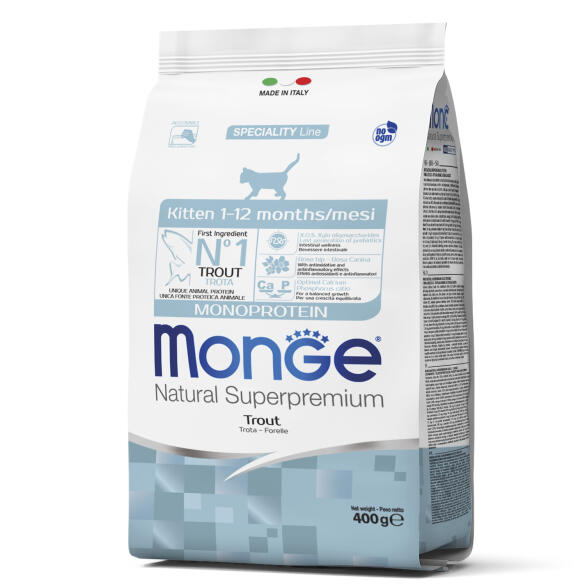 1+1 0,4кг Корм Monge Cat Natural Superpremium Kitten Monoprotein для котят с Форелью