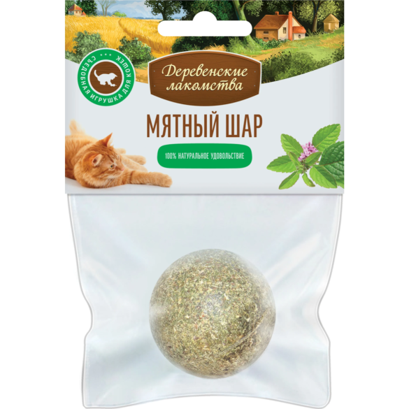 22гр Игрушка "Деревенские лакомства" для кошек "Мятный шар" Календула+корень солодки