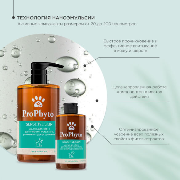 Шампунь ProPhyto SENSITIVE SKIN SHAMPOO для собак с растительными экстрактами против зуда и раздражения, 250мл