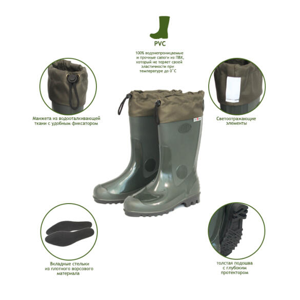 Сапоги резиновые Fort Men ПВХ с манжетой, 47р, Олива 2(С)350