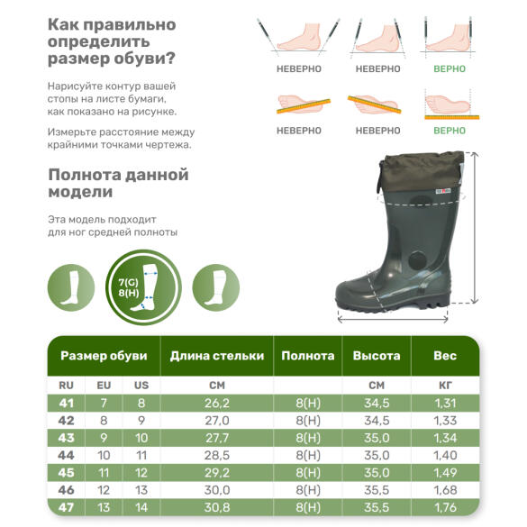 Сапоги резиновые Fort Men ПВХ с манжетой, 41р, Олива 2(С)350