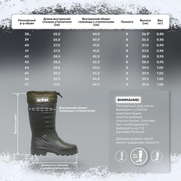 Сапоги мужские FortMen ЭВА "Козырь" с манжетой (-15С) 43р (оливковый)