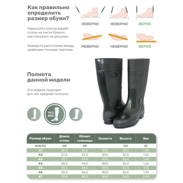 Сапоги резиновые Fort Men ПВХ 45р