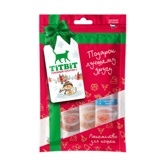4*12гр Лакомство TitBit для кошек Двойное удовольствие 4 вкуса (новогодняя коллекция)