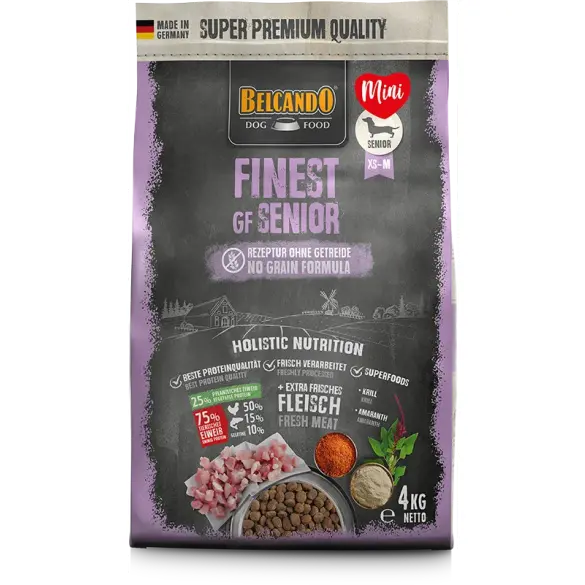 4кг Корм Belcando Finest GF Senior беззерновой для пожилых собак мелких и средних пород при избыточном весе с Птицей и рыбой