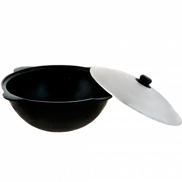 Казан узбекский чугунный с алюминиевой крышкой (плоское дно), 10л