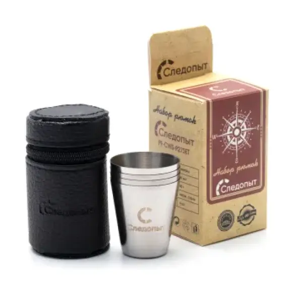 Рюмка в кожаном оплете СЛЕДОПЫТ 20мл, в кожаной тубе, 4шт