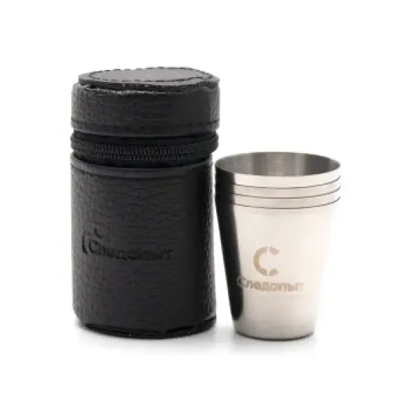 Рюмка в кожаном оплете СЛЕДОПЫТ 20мл, в кожаной тубе, 4шт