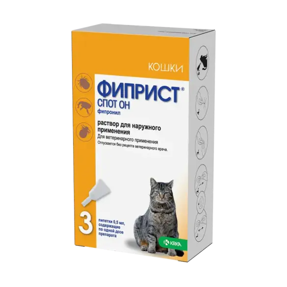 Капли на холку Фиприст Спот Он KRKA от блох и клещей для кошек 1-8 кг, 1шт