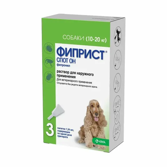 Капли на холку Фиприст Спот Он KRKA от блох и клещей для собак 10-20кг, 1шт