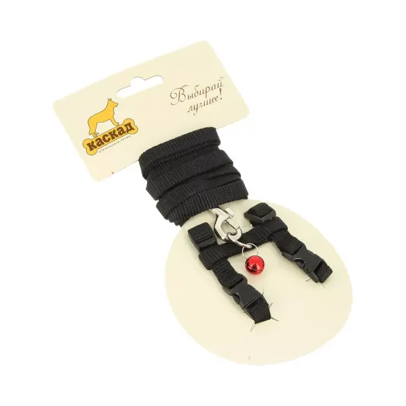 Комплект КАСКАД поводок+шлейка для грызунов с бубенчиком, 10мм*120см-10мм*15/25см Черный