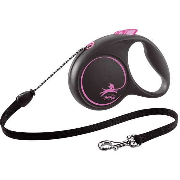 Рулетка FLEXI Black Design M 20кг 5м трос, розовая