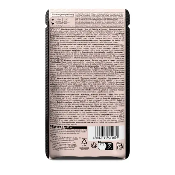 125гр Влажный корм Belcando Beef with Spaetzle & courgette для взрослых собак мелких и средних пород с Говядиной и лапшой цукини