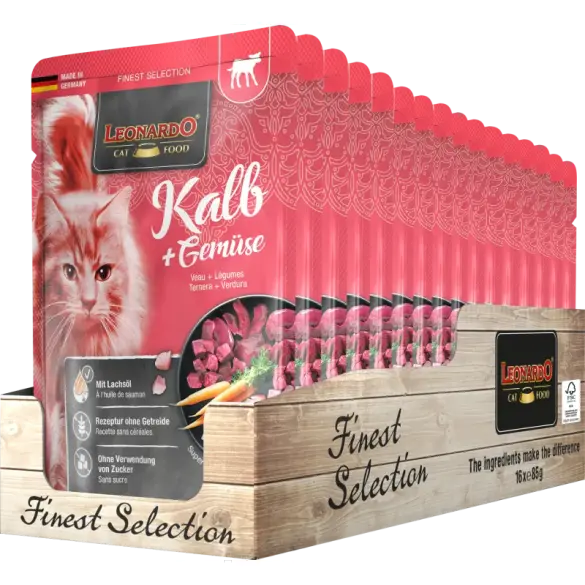 85гр Влажный корм Leonardo Calf & Vegetable для взрослых кошек от года с Телятиной и овощами