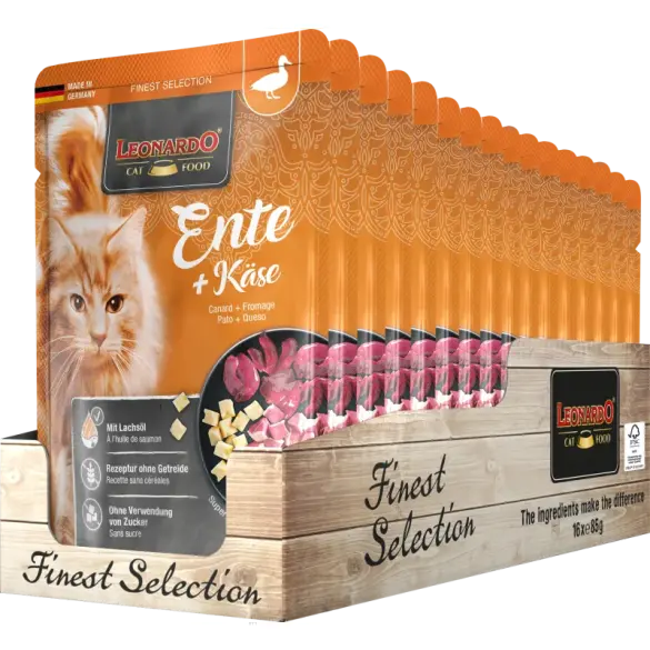 85гр Влажный корм Leonardo Duck + Cheese для взрослых кошек от года с Уткой и сыром