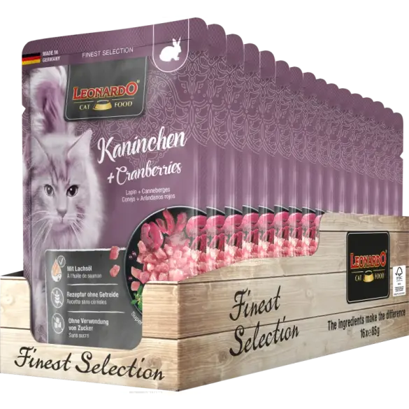 85гр Влажный корм Leonardo Rabbit + Cranberries для взрослых кошек от года с Кроликом и клюквой