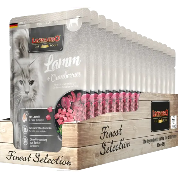85гр Влажный корм Leonardo Lamb + Cranberries для взрослых кошек от года с Ягненком и клюквой