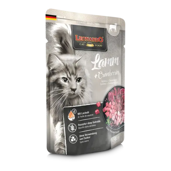 85гр Влажный корм Leonardo Lamb + Cranberries для взрослых кошек от года с Ягненком и клюквой