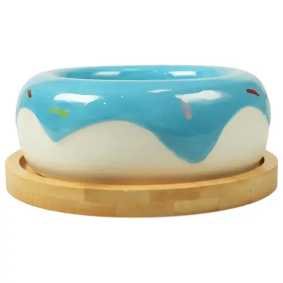 Миска Mr.Kranch Bamboo керамическая голубая на бамбуковой подставке, 250мл