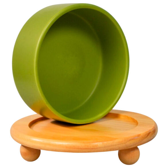 Миска Mr.Kranch Bamboo керамическая на бамбуковой подставке Зеленая, 850мл