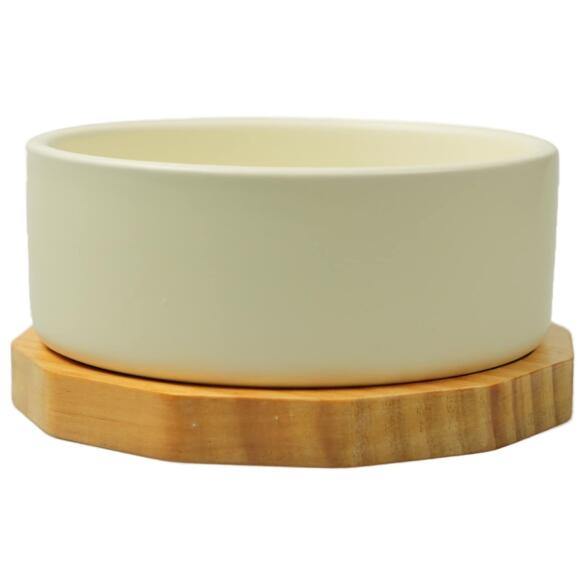 Миска Mr.Kranch Bamboo керамическая белая на бамбуковой подставке, 860мл