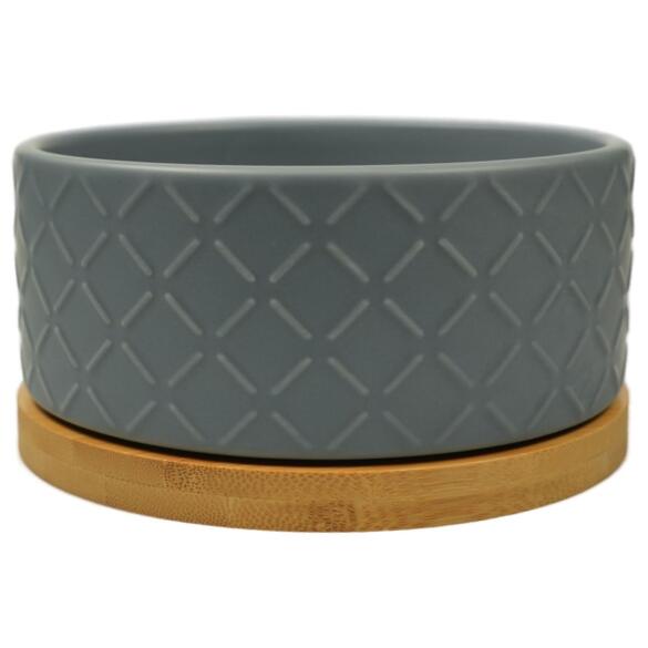 Миска Mr.Kranch Bamboo керамическая серая на бамбуковой подставке, 860мл