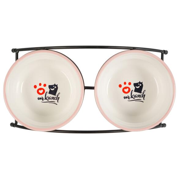 Миска Mr.Kranch на подставке для собак и кошек двойные 2*290мл с лапкой, розовые