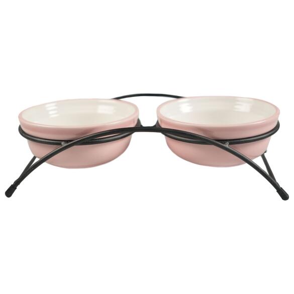 Миска Mr.Kranch на подставке для собак и кошек двойные 2*290мл с лапкой, розовые