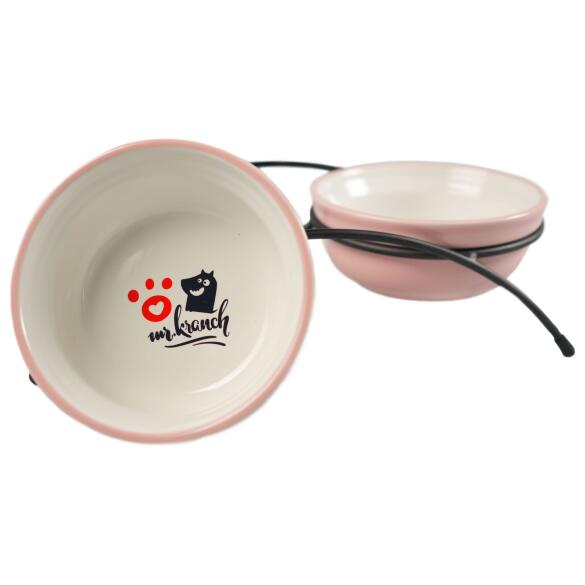 Миска Mr.Kranch на подставке для собак и кошек двойные 2*290мл с лапкой, розовые