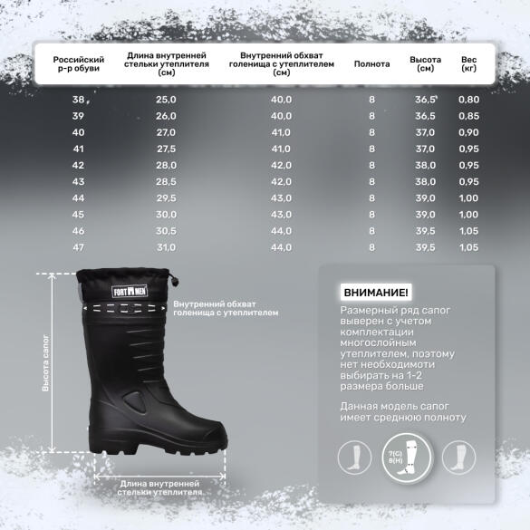 Сапоги мужские FortMen ЭВА "Козырь" с манжетой (-15С) 46р (черный)
