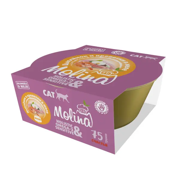 75гр Влажный корм Molina для кошек Цыплёнок и креветки в желе
