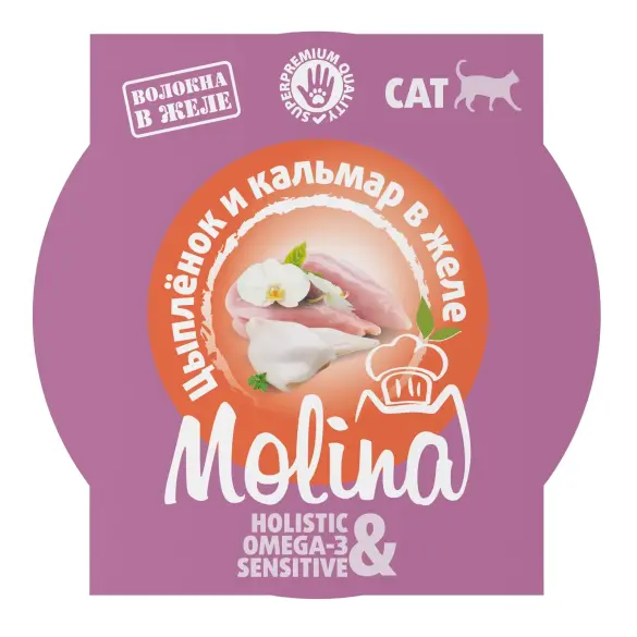 75гр Влажный корм Molina для кошек Цыплёнок и кальмар в желе