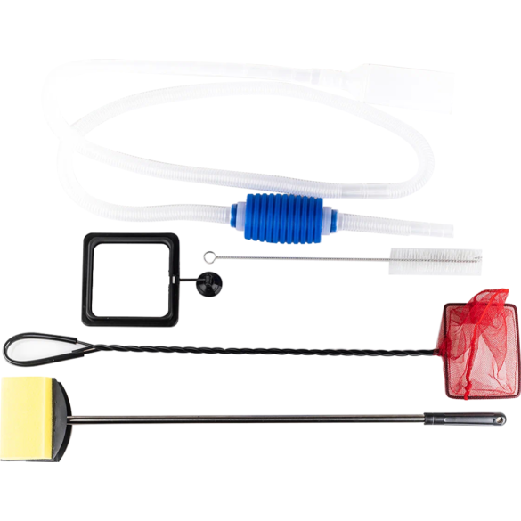 Набор BARBUS №6 акссесуаров по уходу за аквариумом до 40л (сифон, кормушка, ершик, сачок, скребок, градусник)